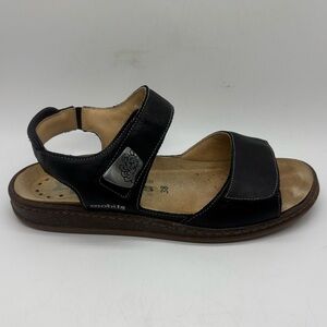 Mephisto Mobils Black Leather Hook & Loop Sandal Comfort Womens Sz 8 EU 38